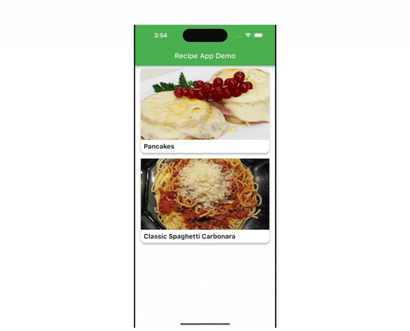 final output of recipe application using flutter