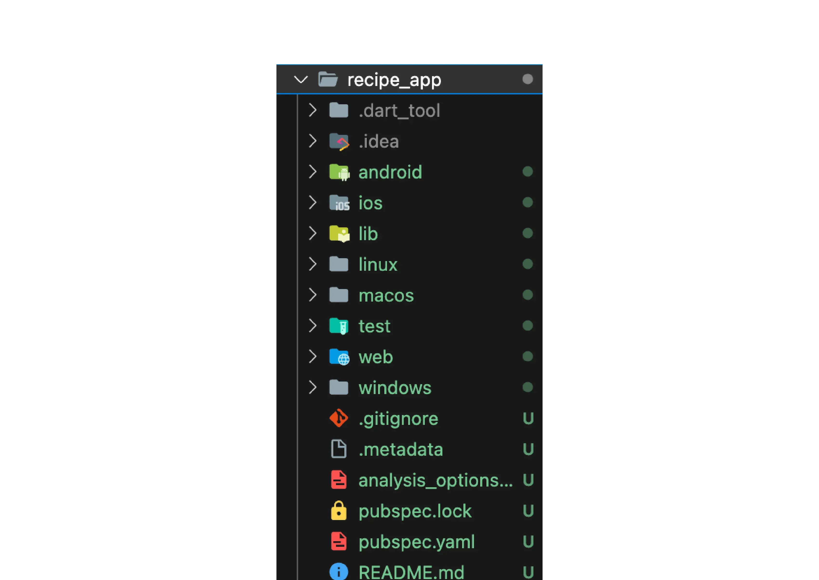 folder structure of recipe app flutter project