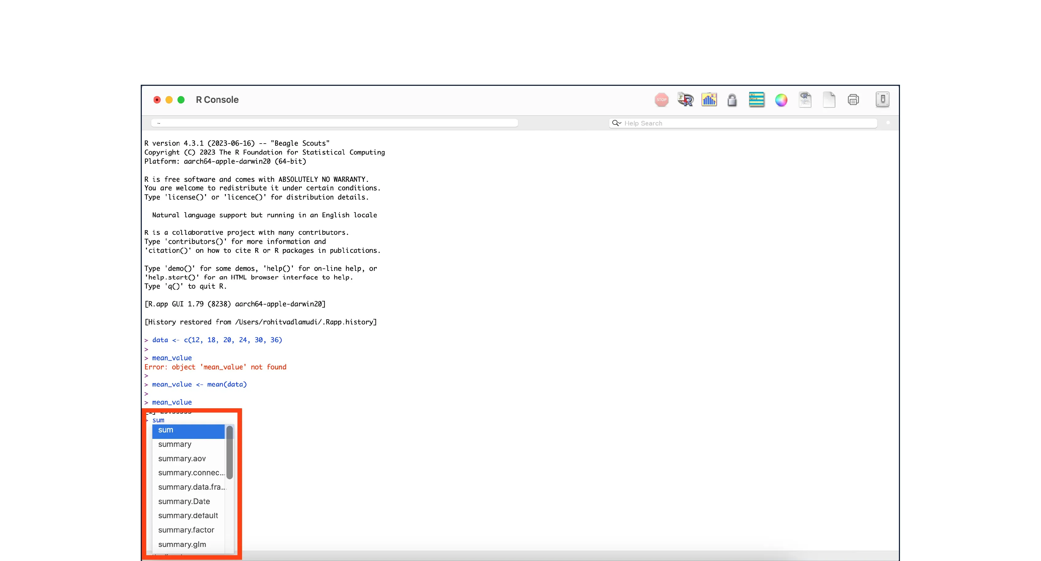 summary function output